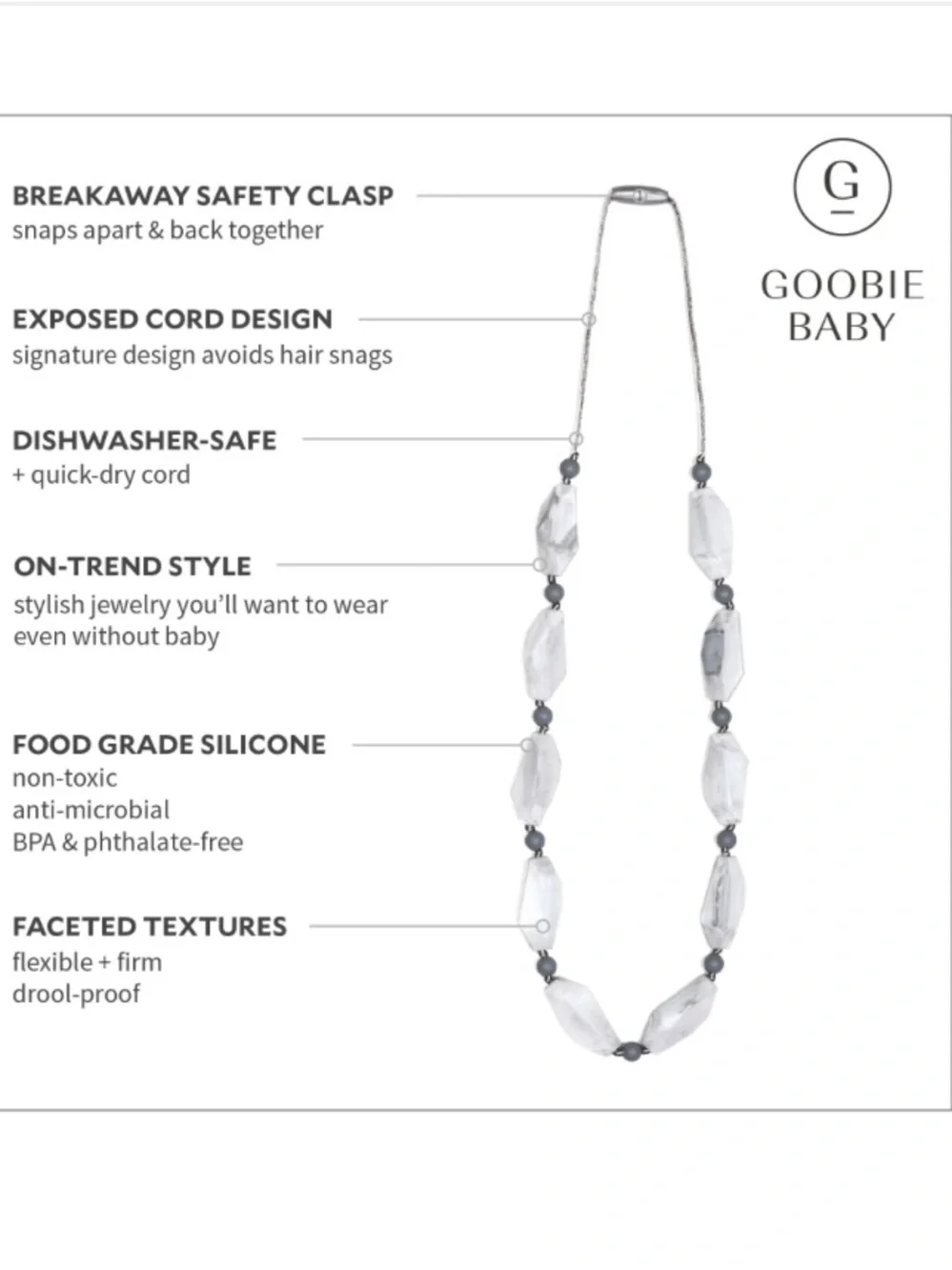 Goobie Baby Nursing Breastfeeding Teething Necklaces - 1 pearl, 1 marble gray